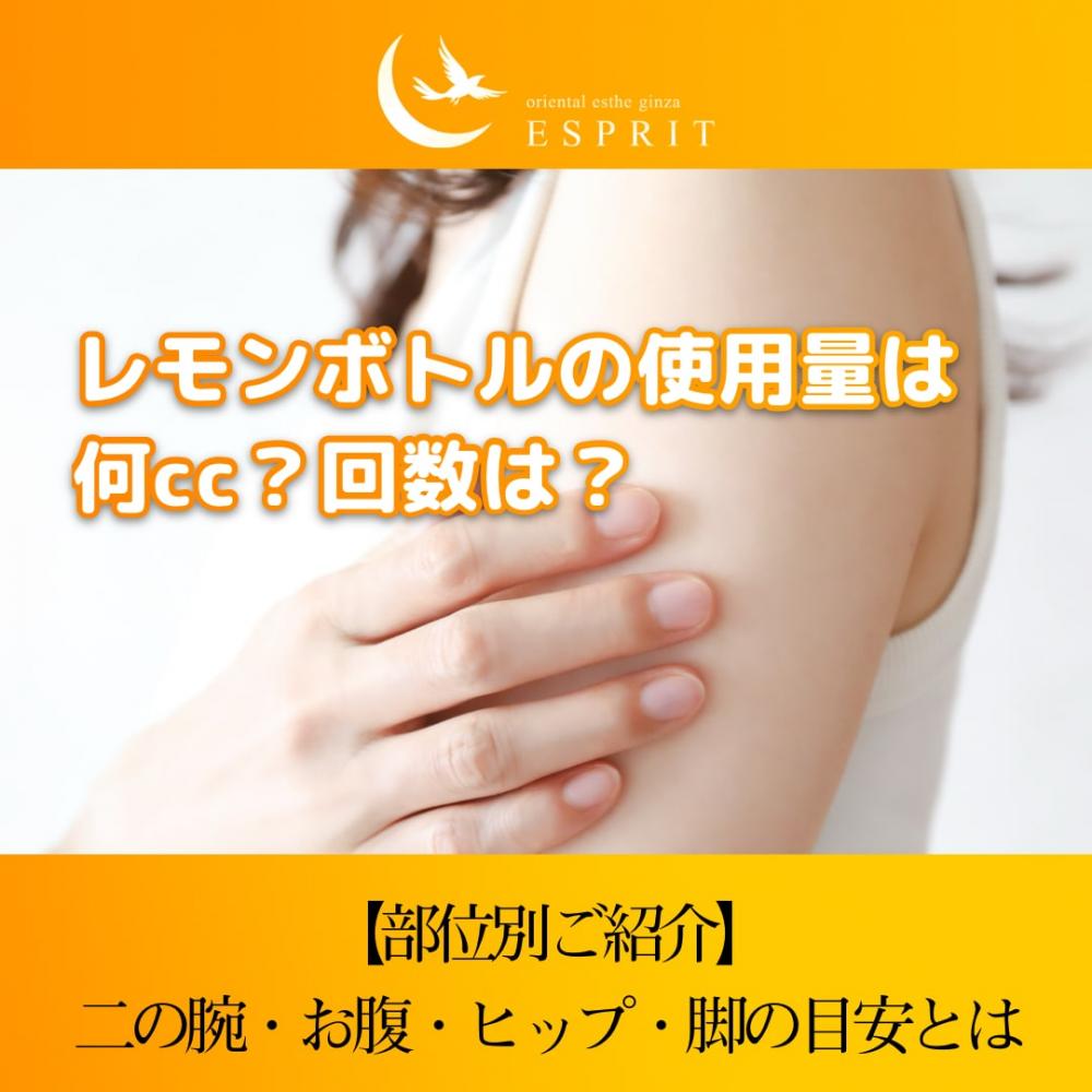 【部位別】レモンボトルの使用量は何cc？回数は？二の腕・お腹・ヒップ・脚の目安とは（銀座／新宿）